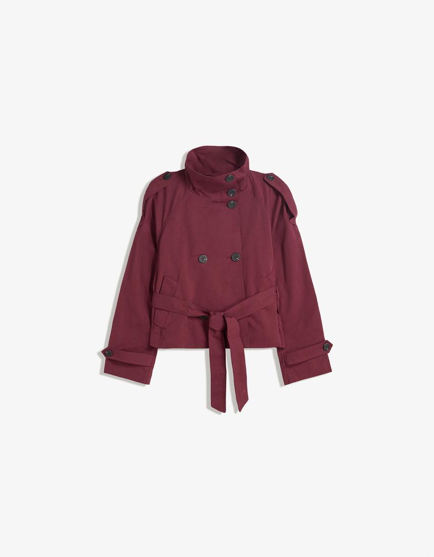 Dames korte trenchcoat met dubbele knoopsluiting