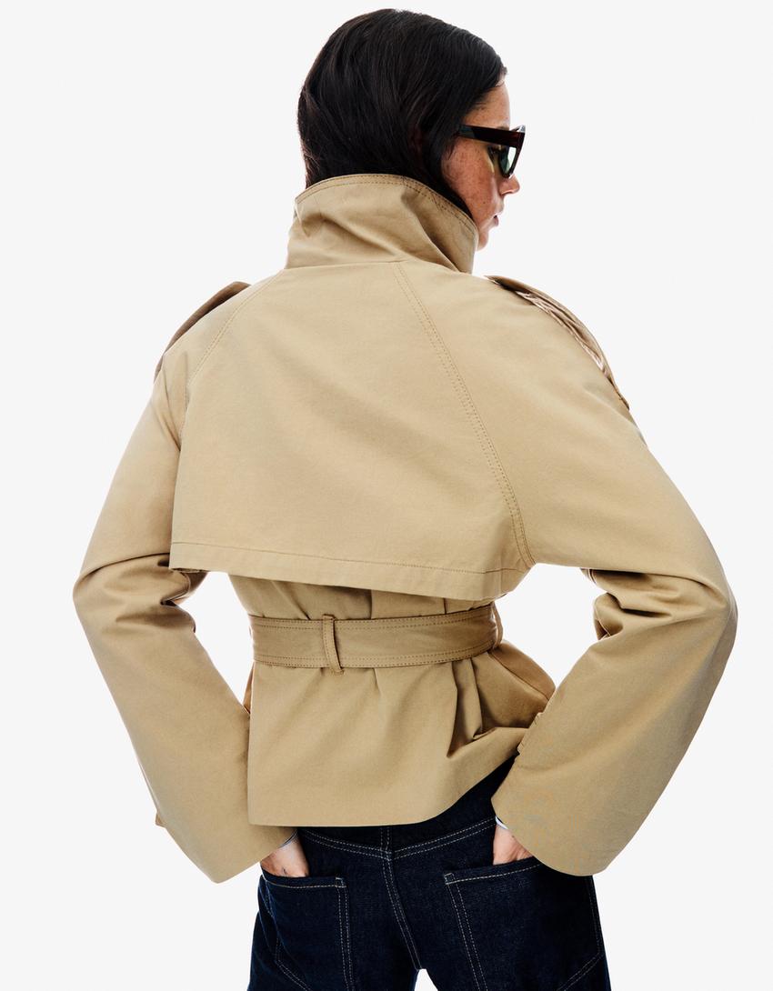 Dames korte trenchcoat met dubbele knoopsluiting
