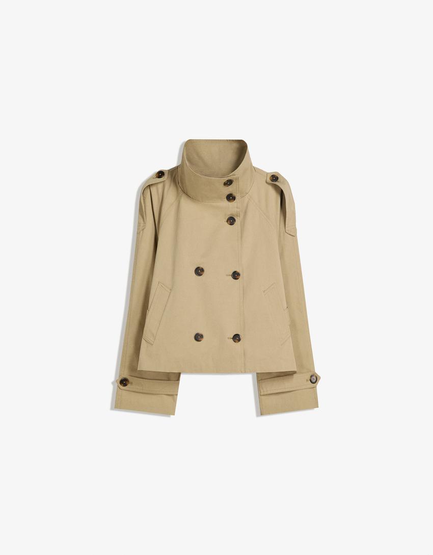 Dames korte trenchcoat met dubbele knoopsluiting