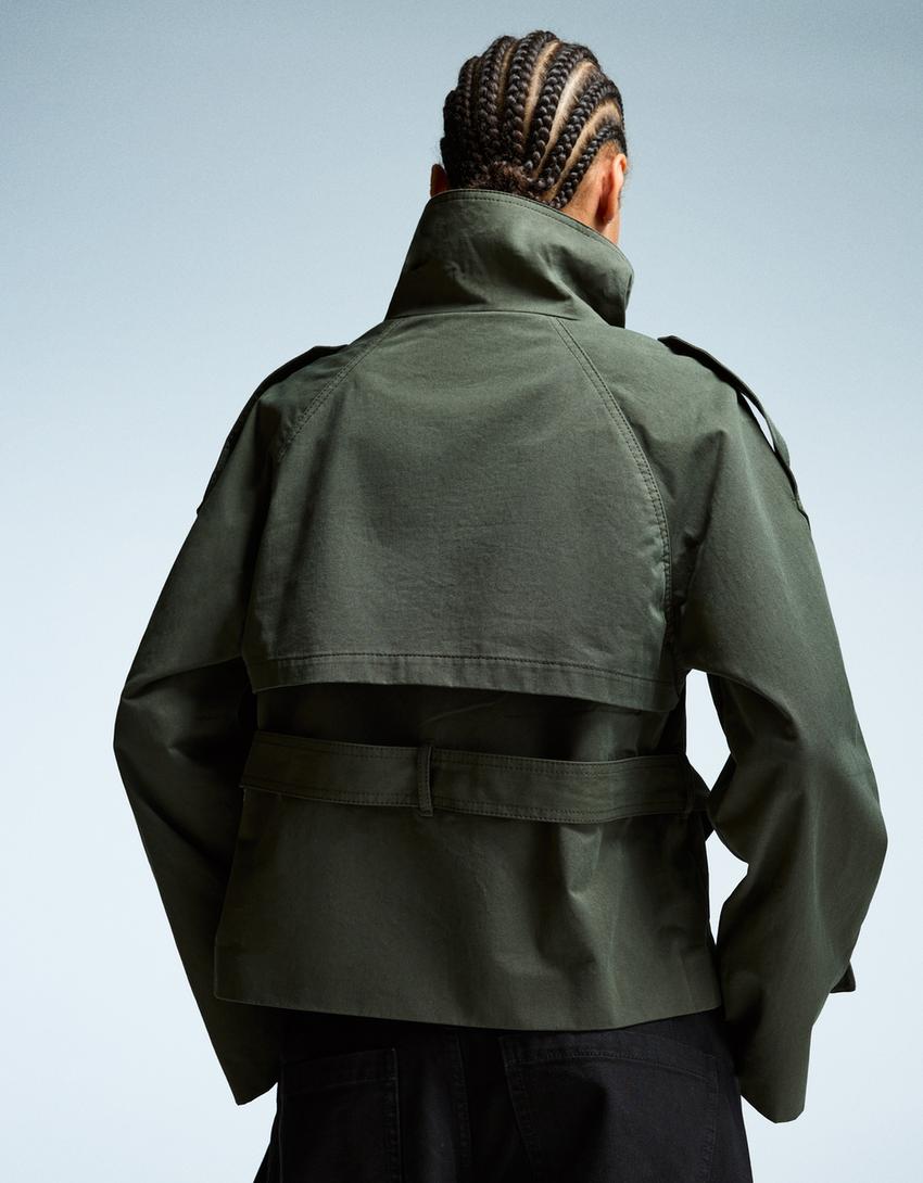 Dames korte trenchcoat met dubbele knoopsluiting