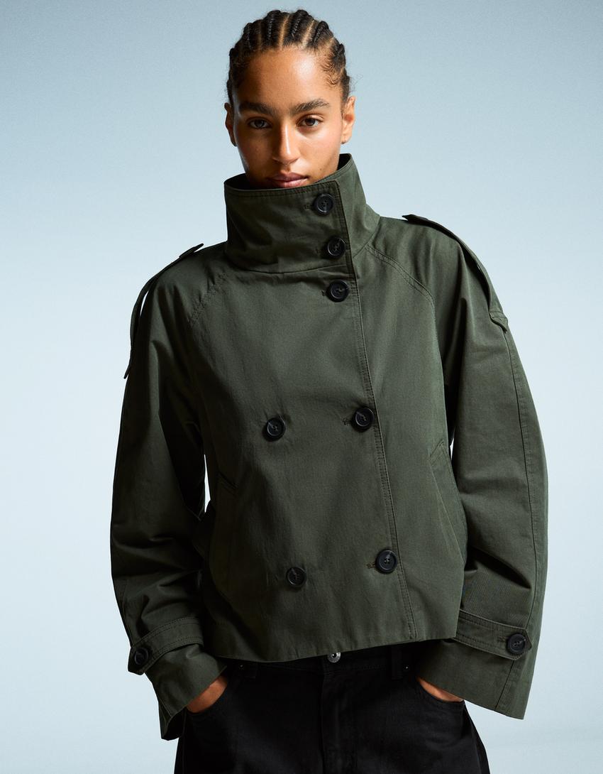 Dames korte trenchcoat met dubbele knoopsluiting