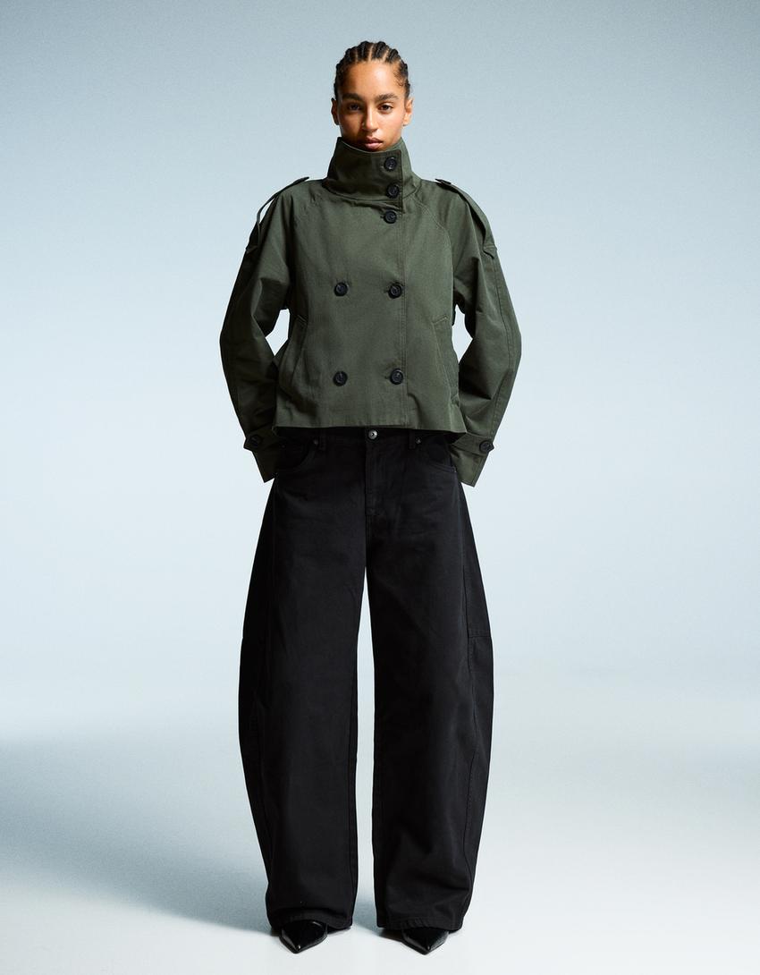 Dames korte trenchcoat met dubbele knoopsluiting