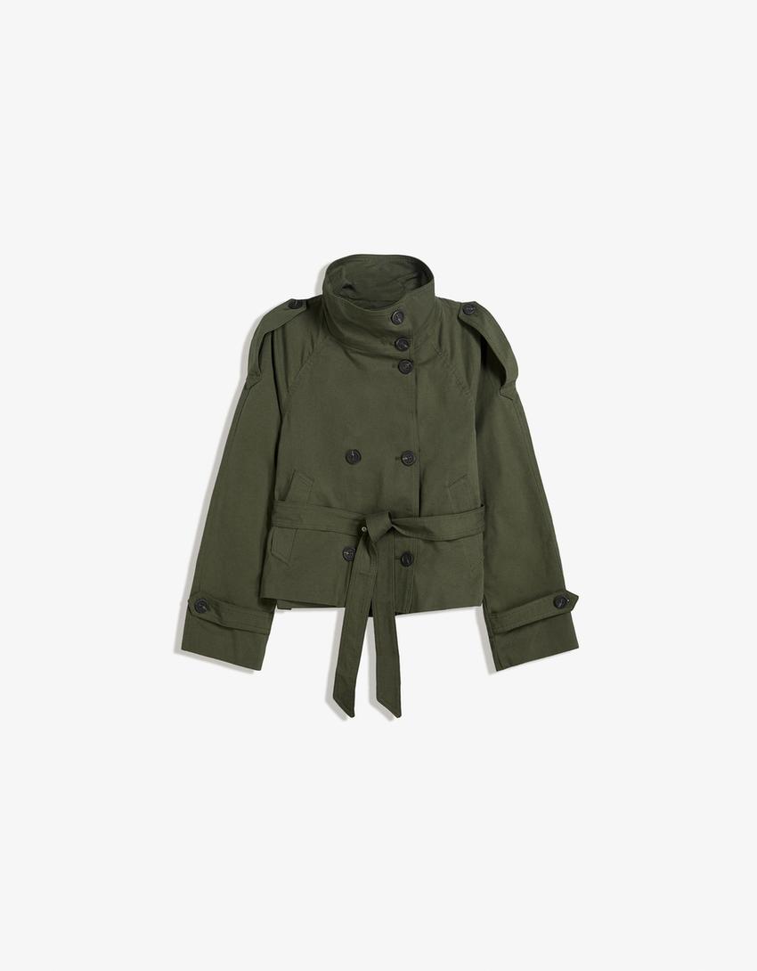 Dames korte trenchcoat met dubbele knoopsluiting