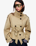Dames korte trenchcoat met dubbele knoopsluiting