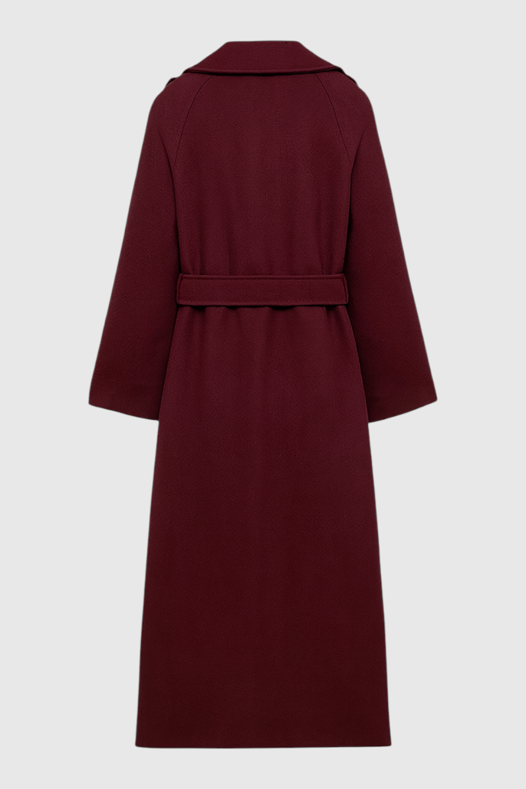 Dames lange bordeauxrode trenchcoat met dubbele knoopsluiting