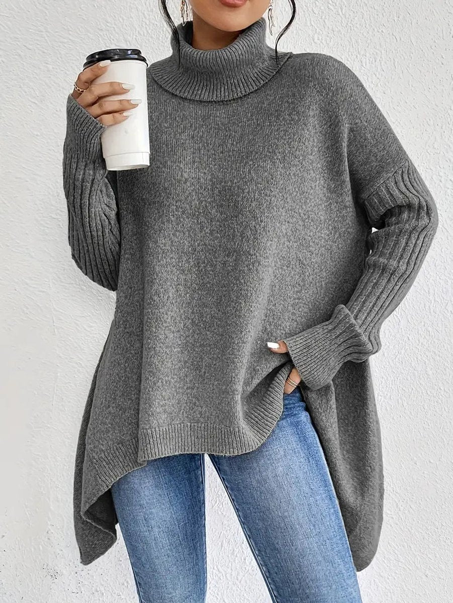 Dames lange gebreide coltrui met oversized pasvorm