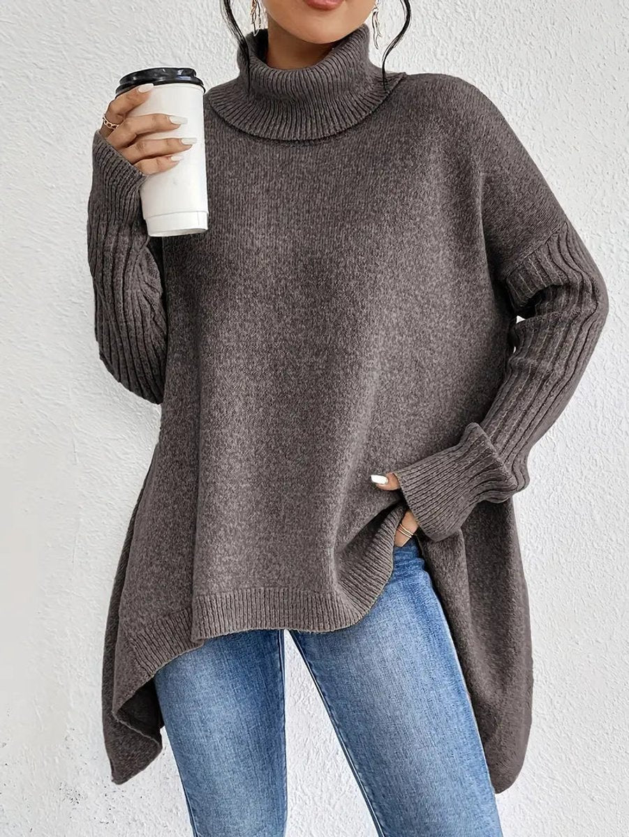 Dames lange gebreide coltrui met oversized pasvorm