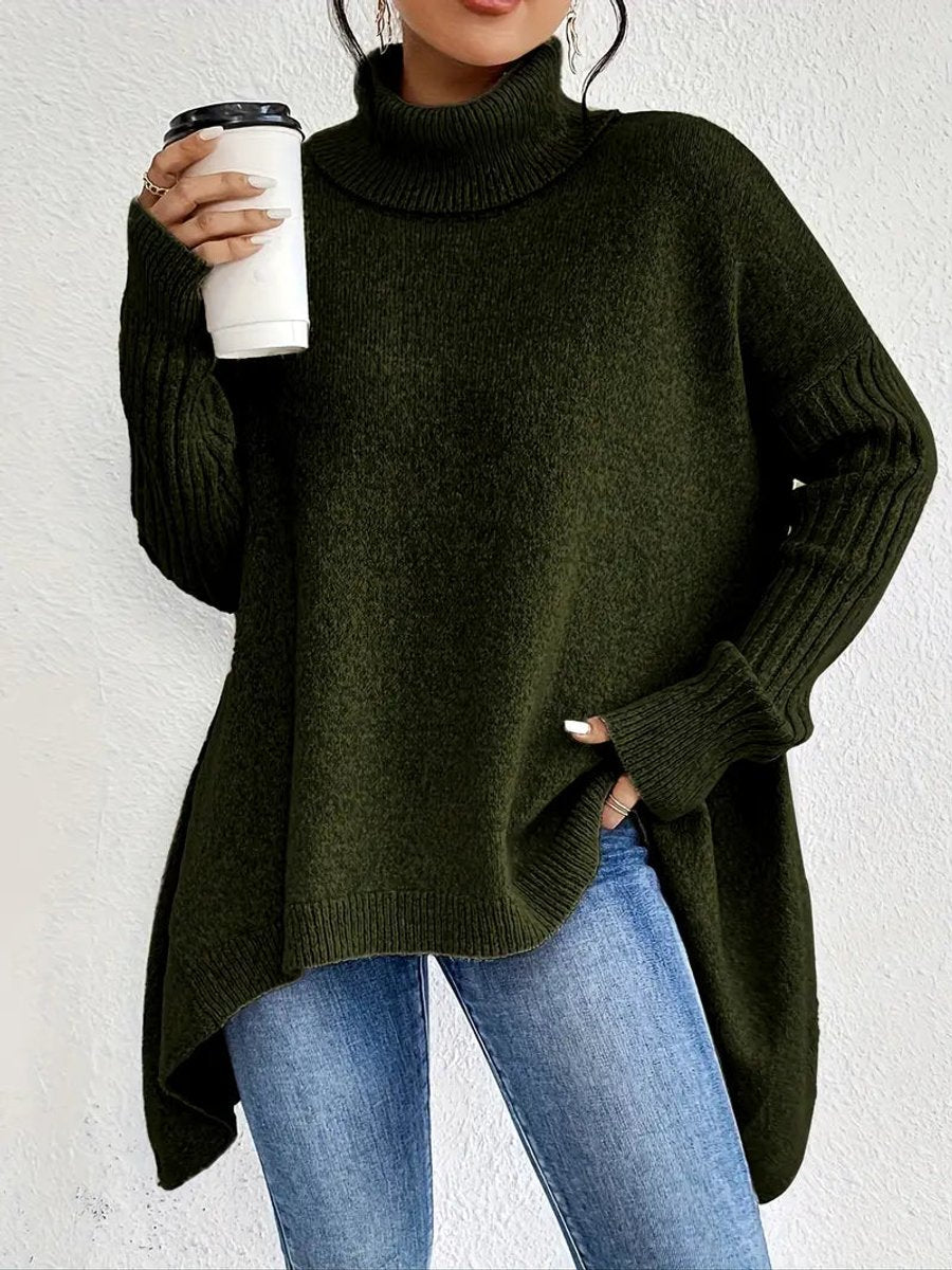 Dames lange gebreide coltrui met oversized pasvorm