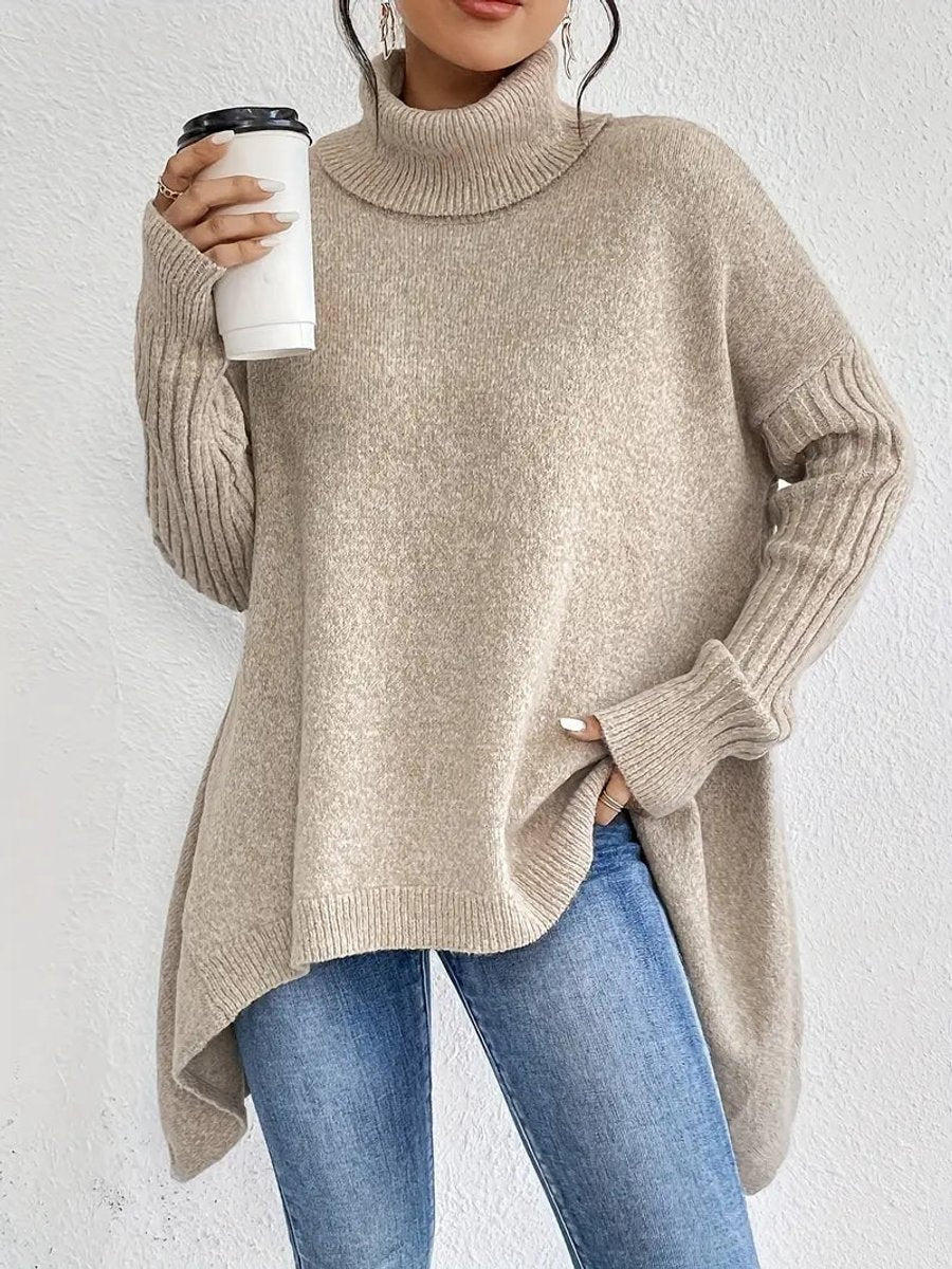 Dames lange gebreide coltrui met oversized pasvorm