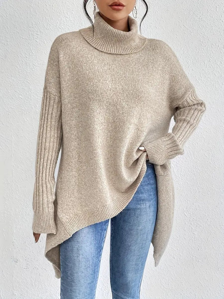 Dames lange gebreide coltrui met oversized pasvorm
