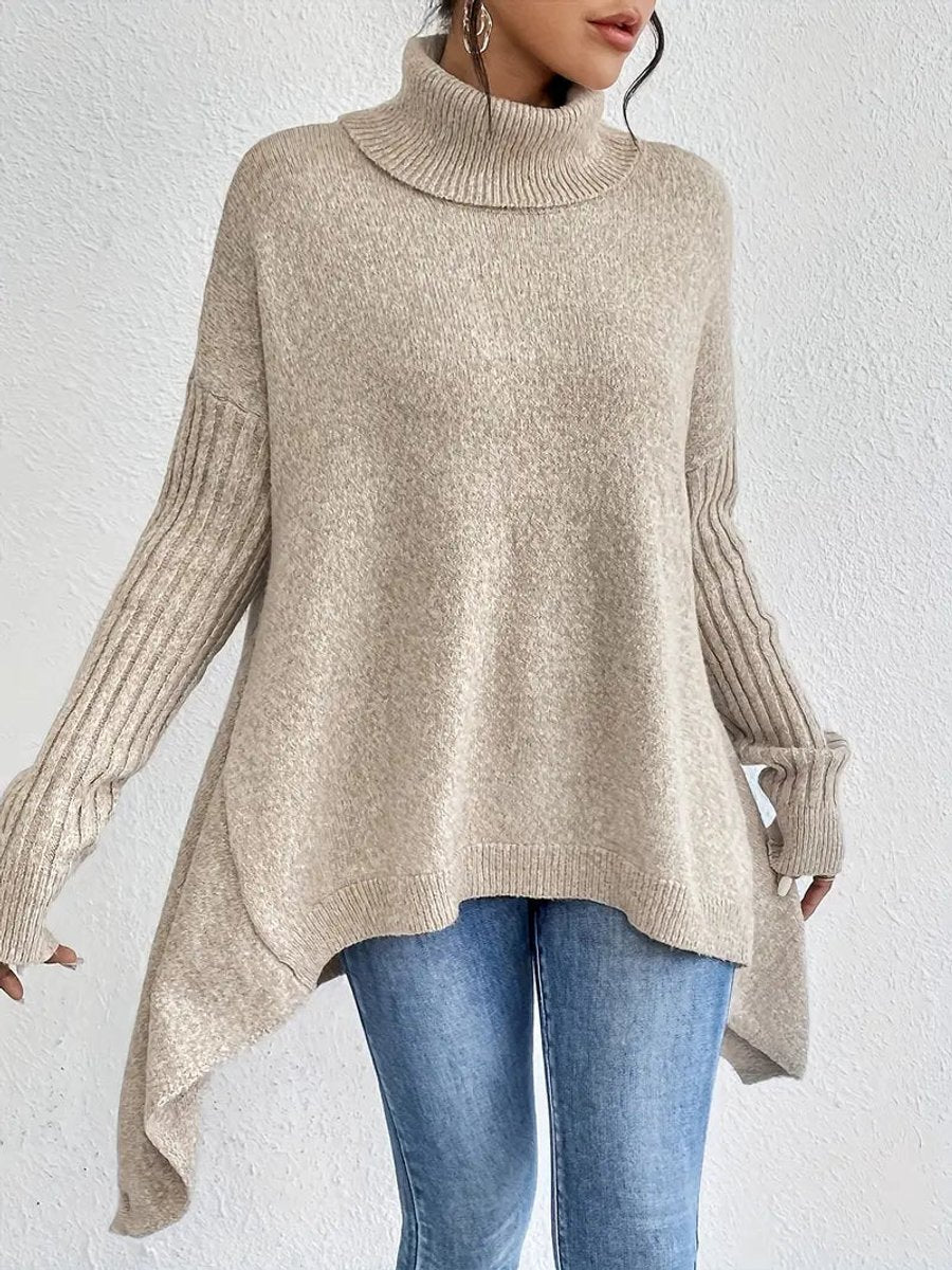 Dames lange gebreide coltrui met oversized pasvorm