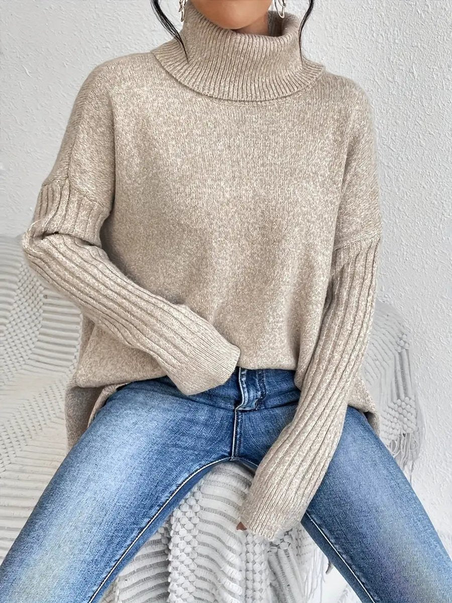 Dames lange gebreide coltrui met oversized pasvorm