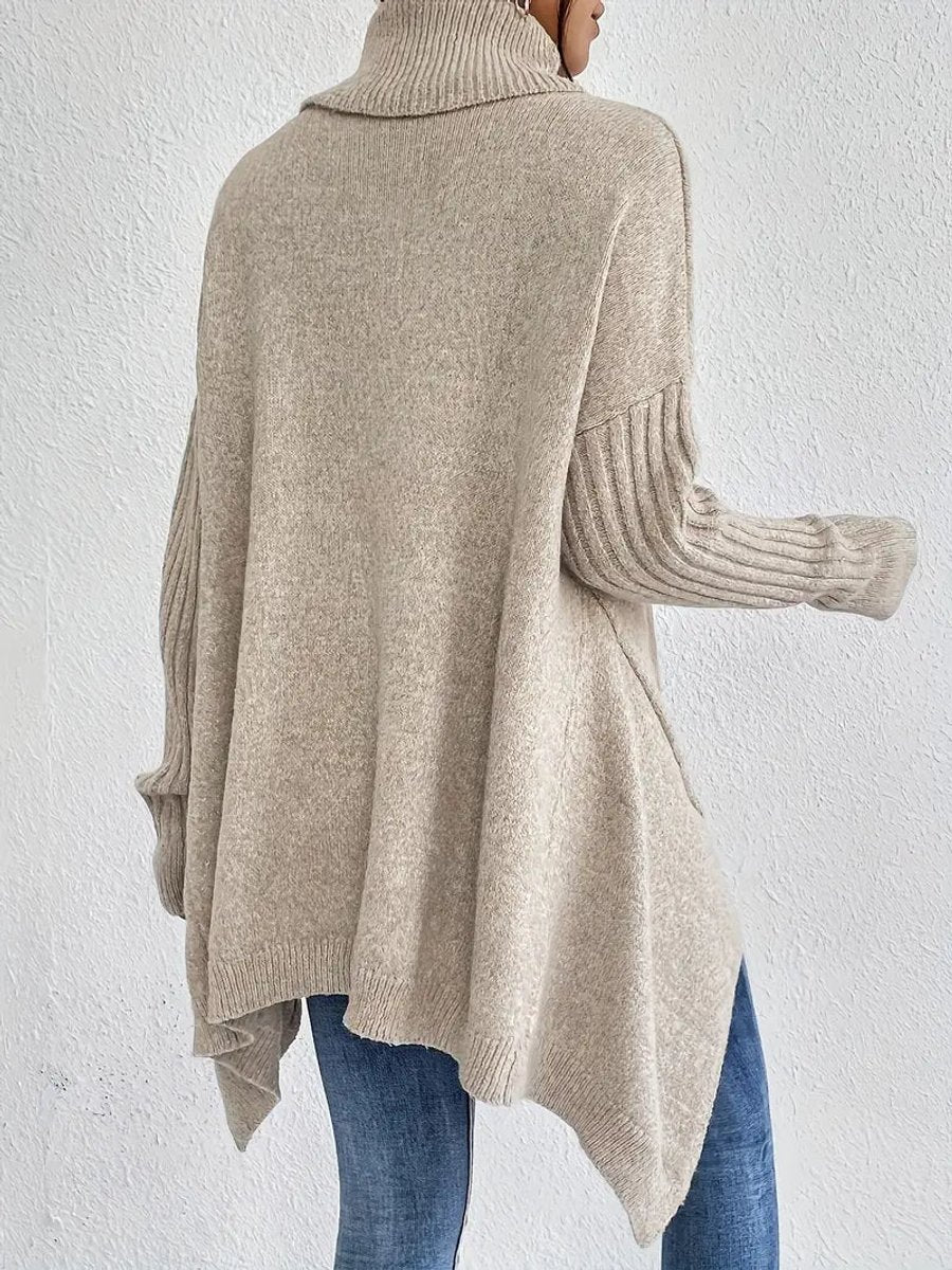 Dames lange gebreide coltrui met oversized pasvorm
