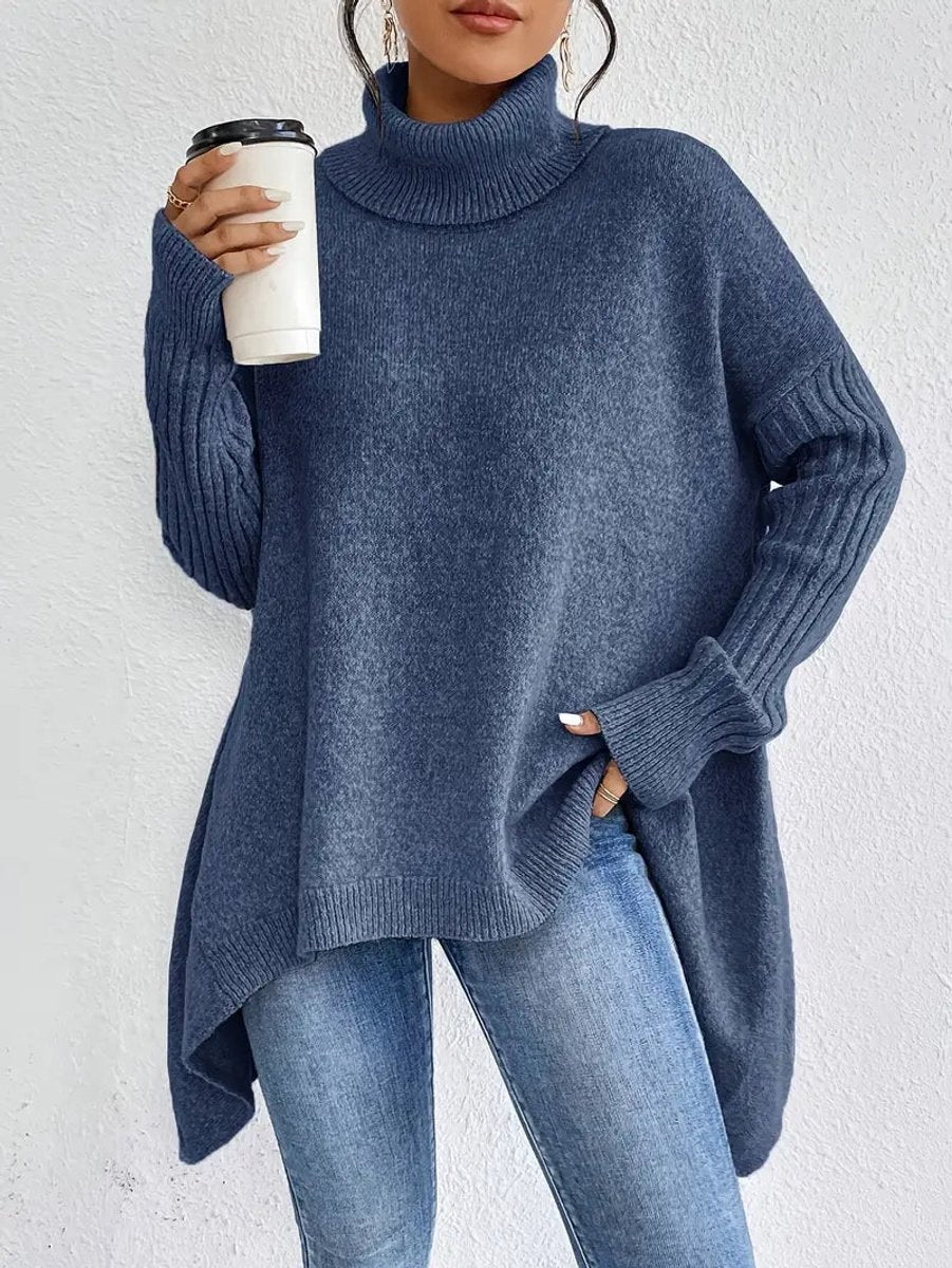 Dames lange gebreide coltrui met oversized pasvorm
