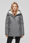 Dames lange winterjas met capuchon en warme voering