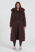 Dames lange winterjas met capuchon van imitatiebont
