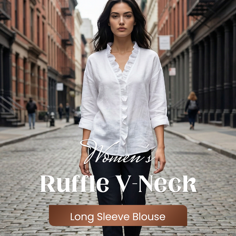 Dames losvallende blouse met ruches en lange mouwen