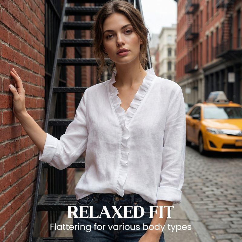 Dames losvallende blouse met ruches en lange mouwen