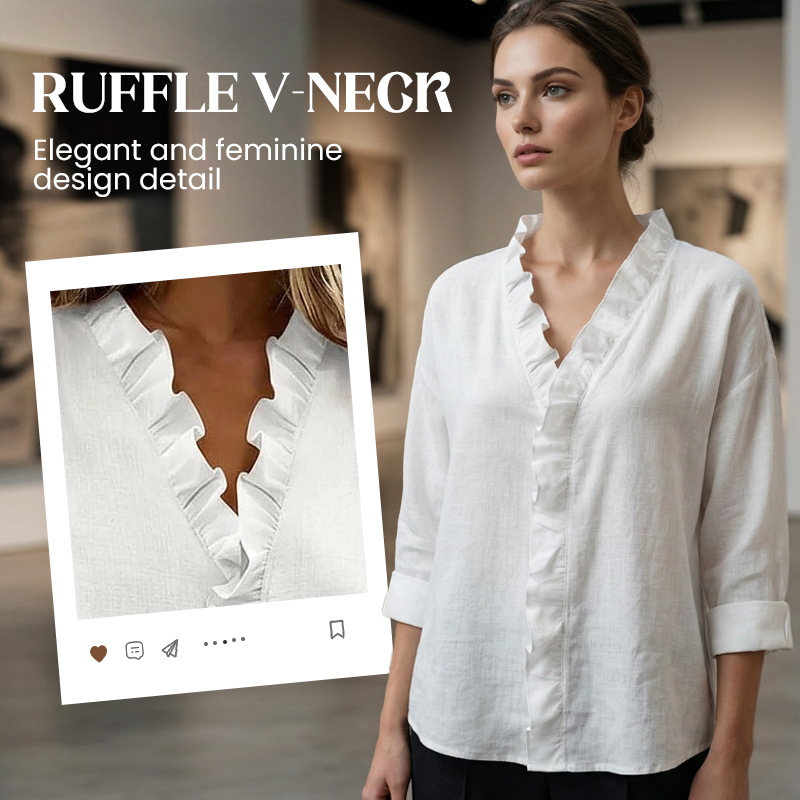 Dames losvallende blouse met ruches en lange mouwen