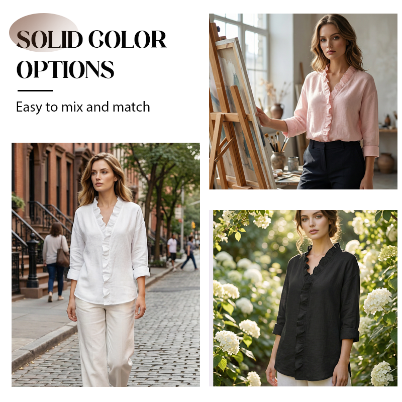 Dames losvallende blouse met ruches en lange mouwen