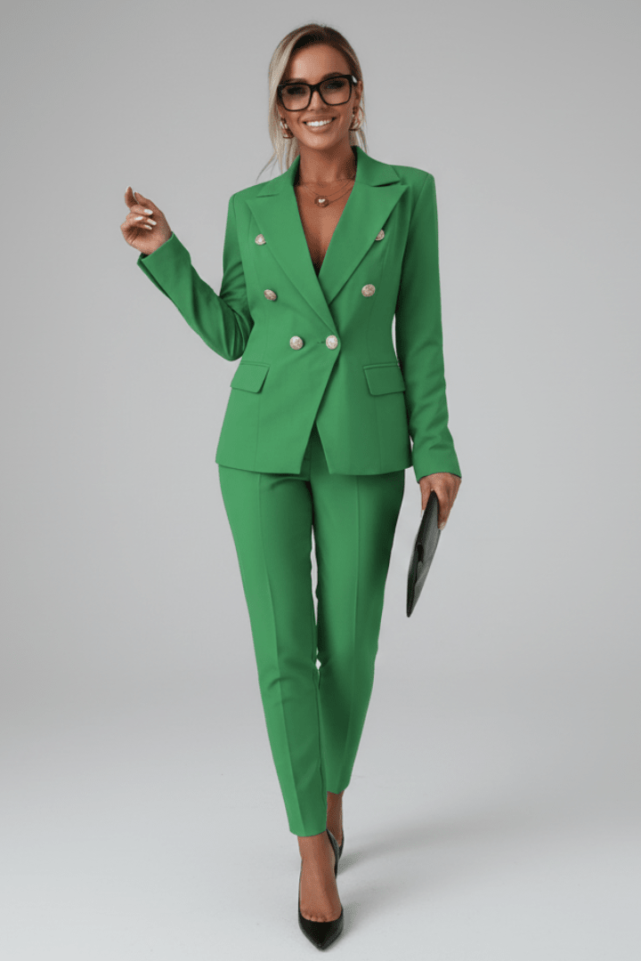 Dames mantelpak met blazer en rechte pantalon