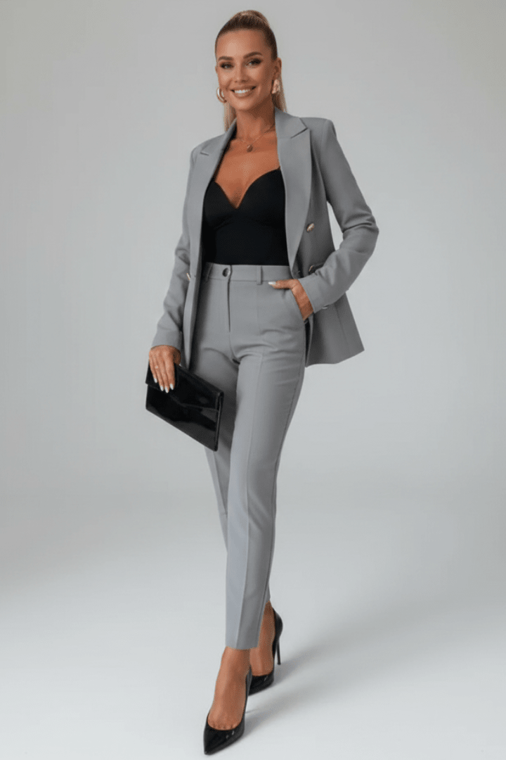 Dames mantelpak met blazer en rechte pantalon