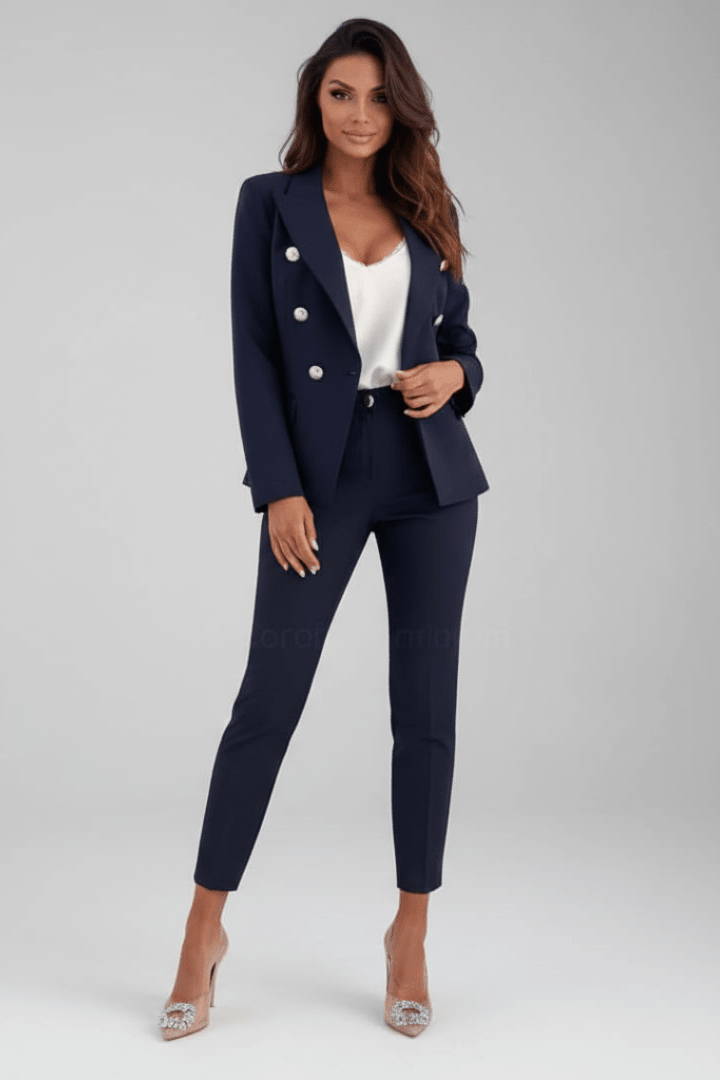 Dames mantelpak met blazer en rechte pantalon