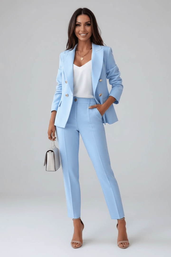Dames mantelpak met blazer en rechte pantalon