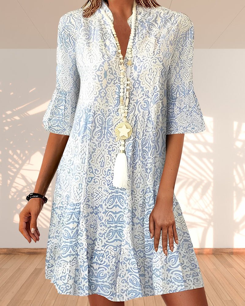 Dames midi jurk met paisleyprint en driekwartmouwen