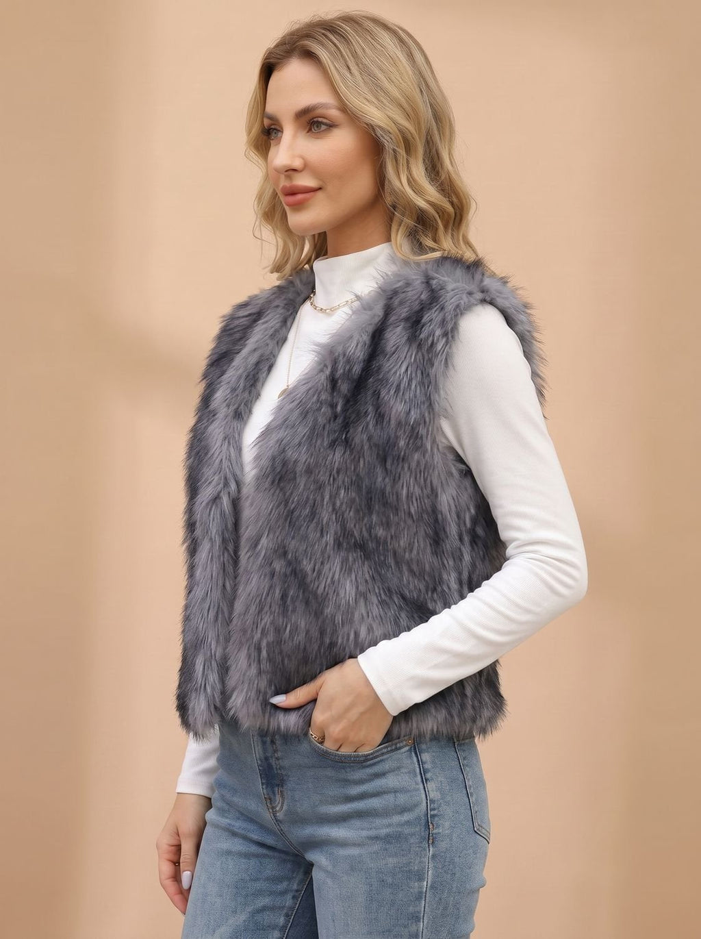 Dames mouwloos gilet van imitatiebont met open voorkant