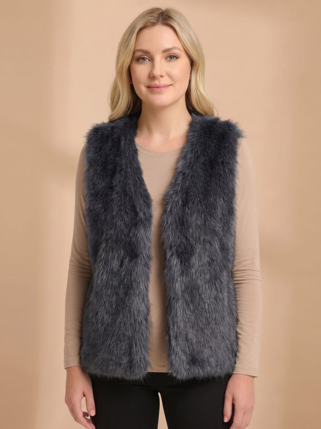 Dames mouwloos gilet van imitatiebont met open voorkant