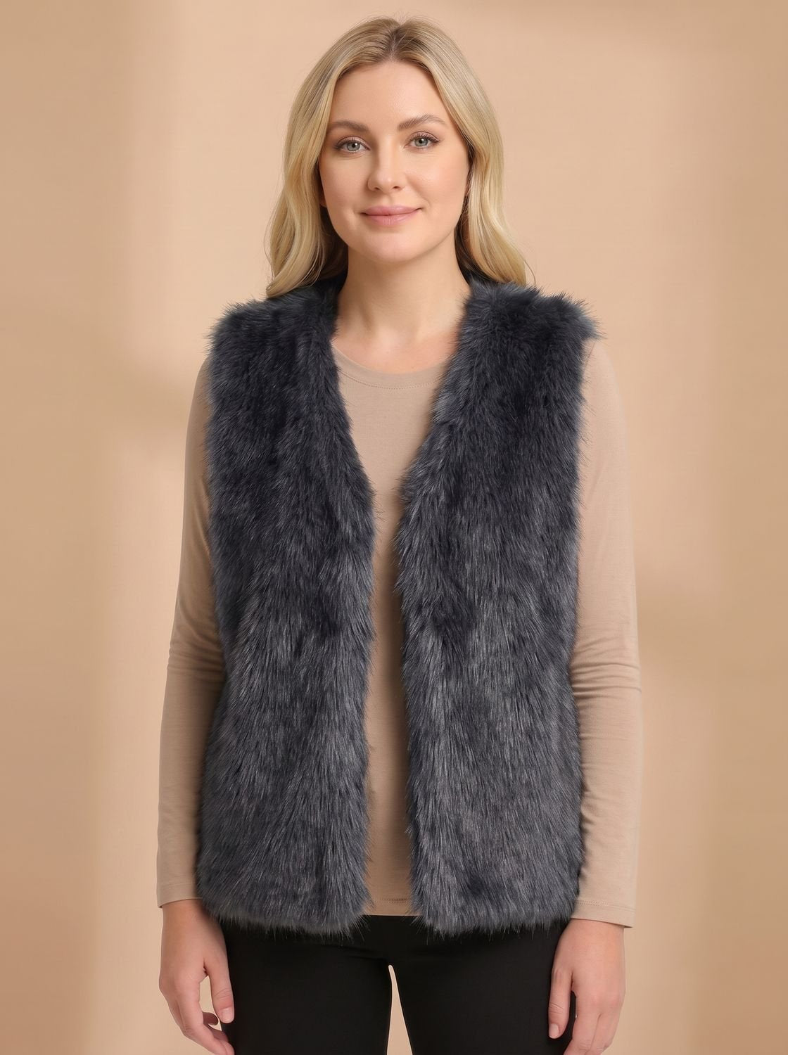 Dames mouwloos gilet van imitatiebont met open voorkant