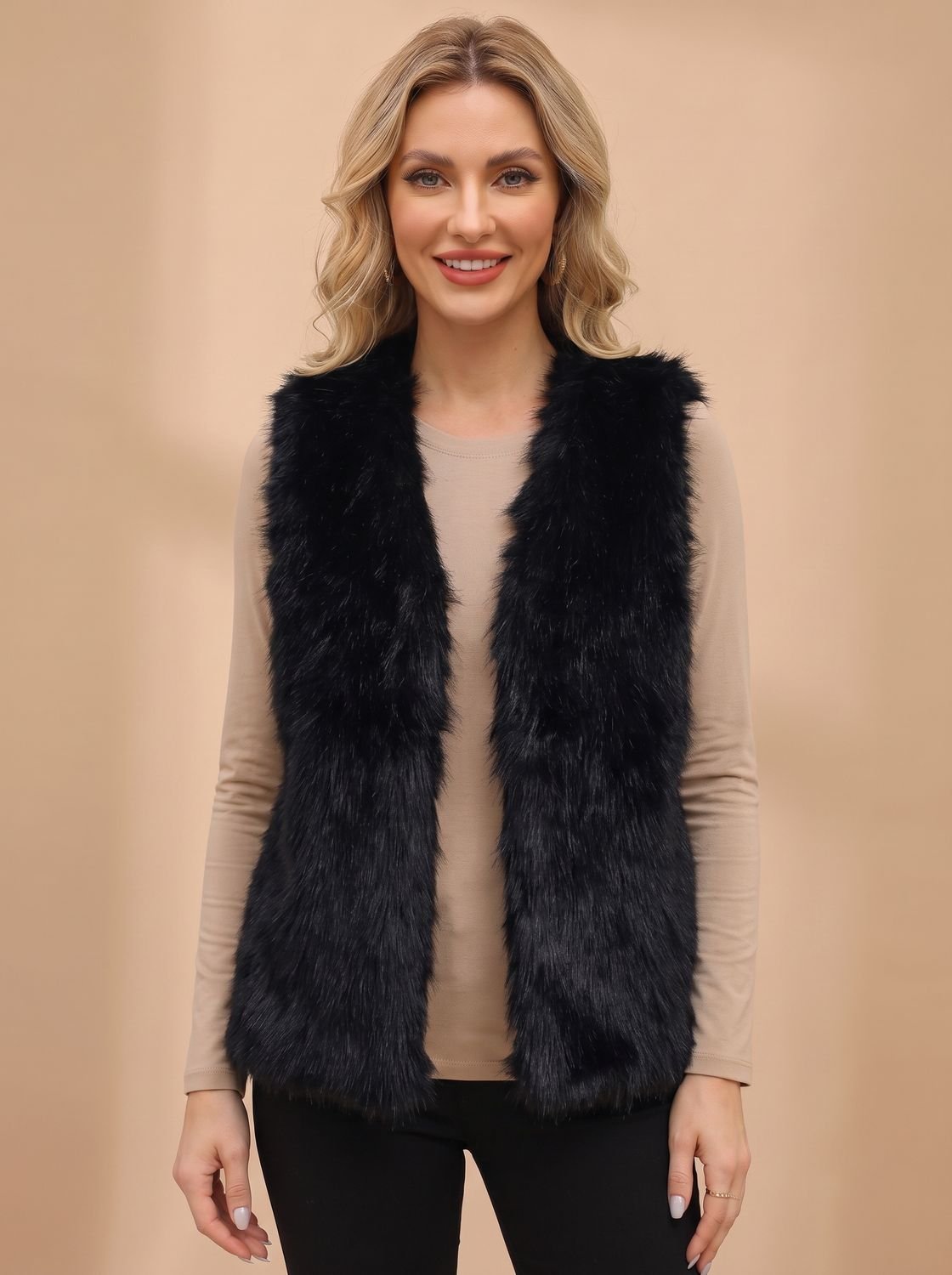 Dames mouwloos gilet van imitatiebont met open voorkant