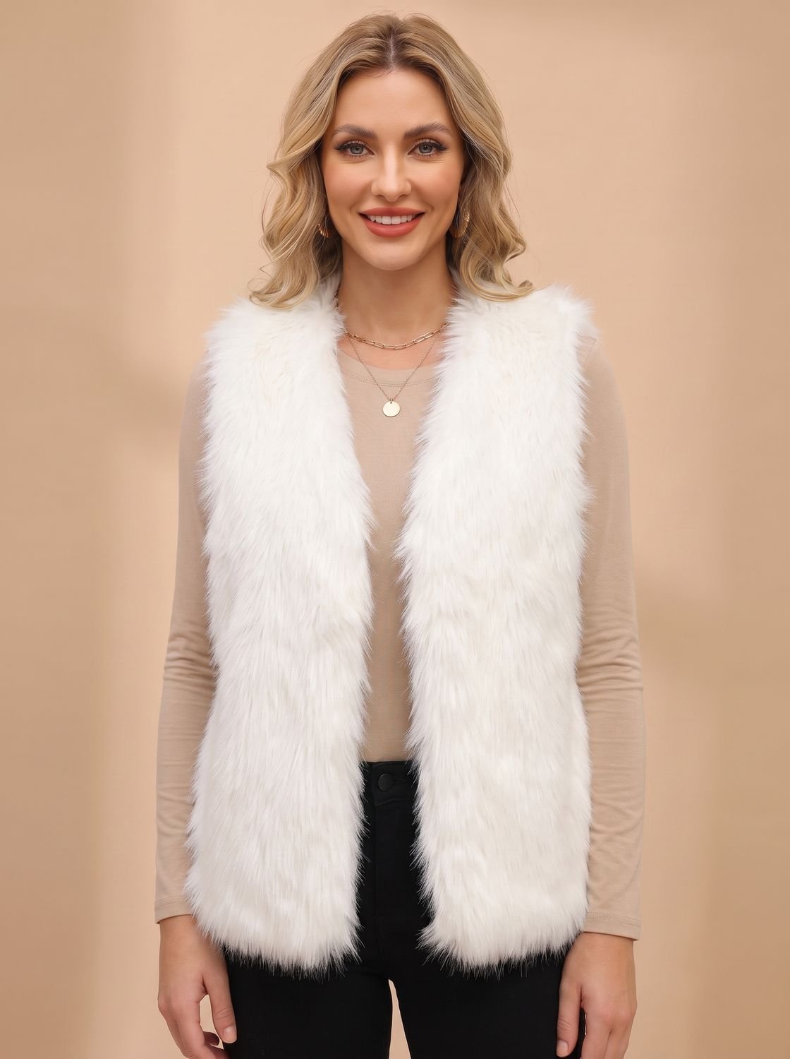 Dames mouwloos gilet van imitatiebont met open voorkant