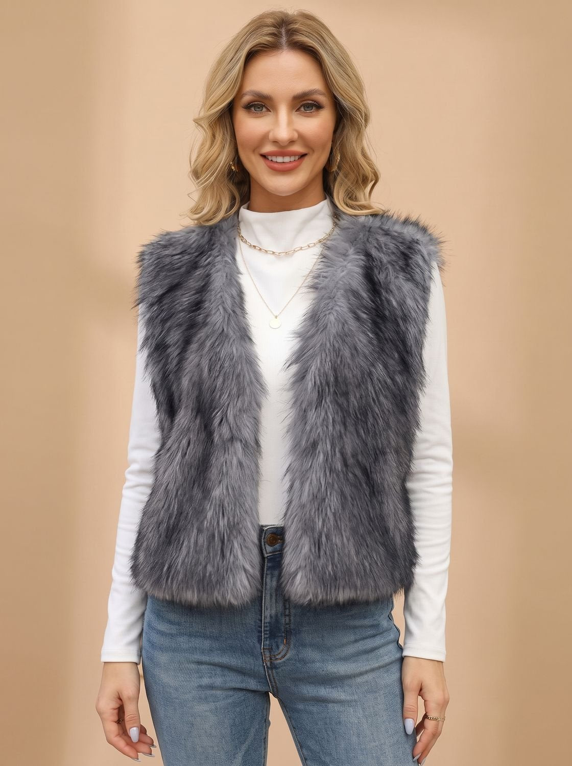 Dames mouwloos gilet van imitatiebont met open voorkant