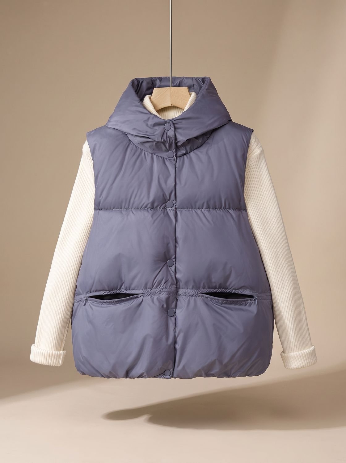 Dames mouwloze gewatteerde bodywarmer met capuchon