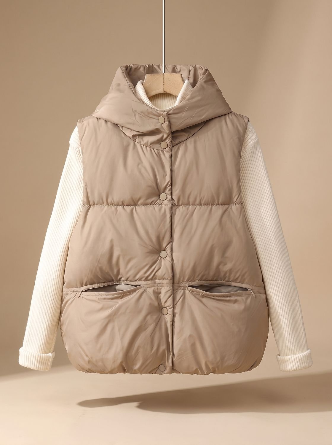 Dames mouwloze gewatteerde bodywarmer met capuchon