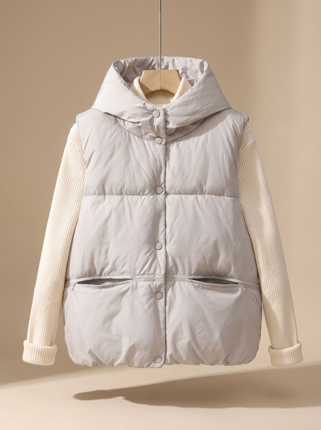 Dames mouwloze gewatteerde bodywarmer met capuchon