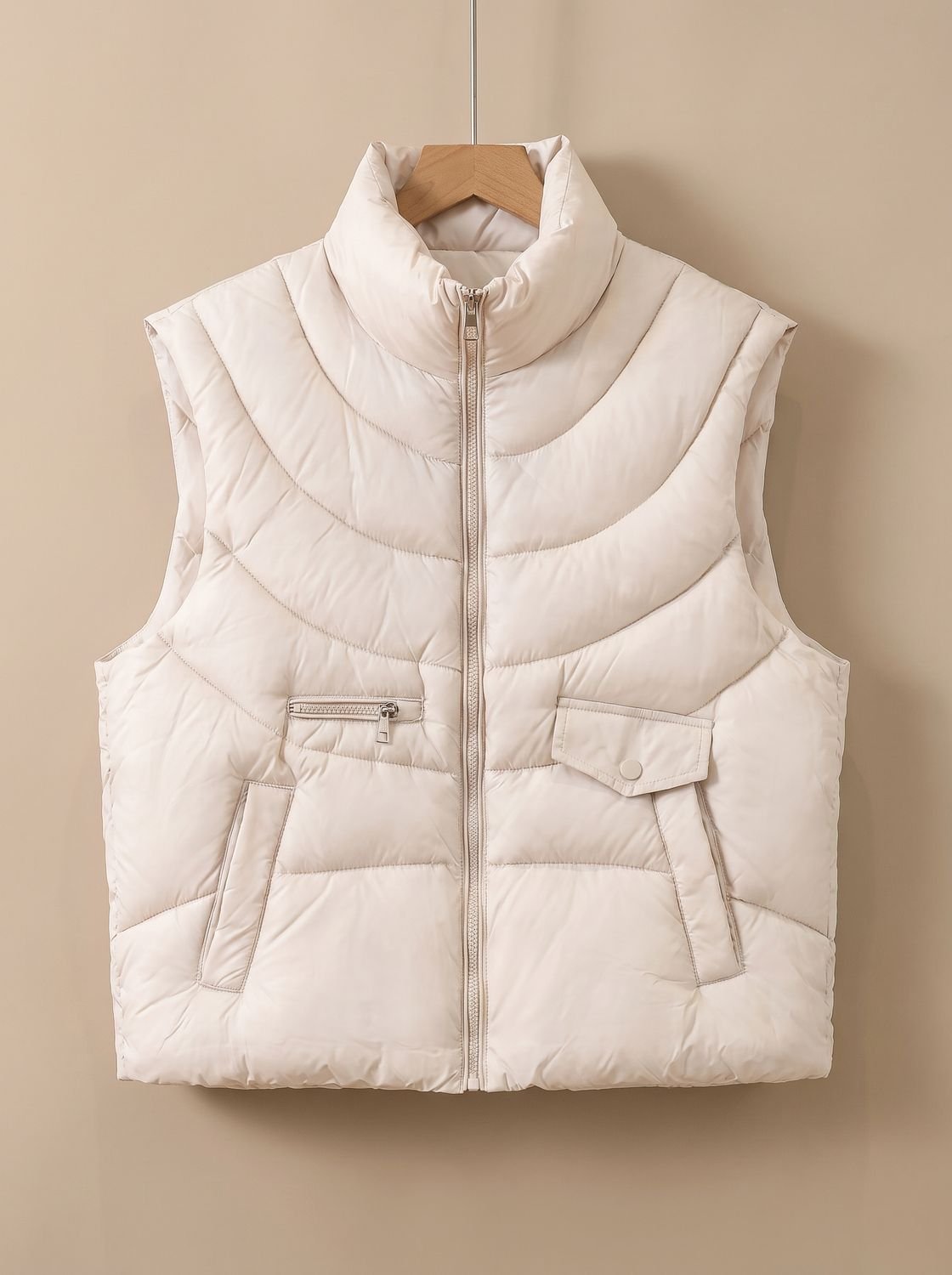 Dames mouwloze gewatteerde bodywarmer met hoge kraag