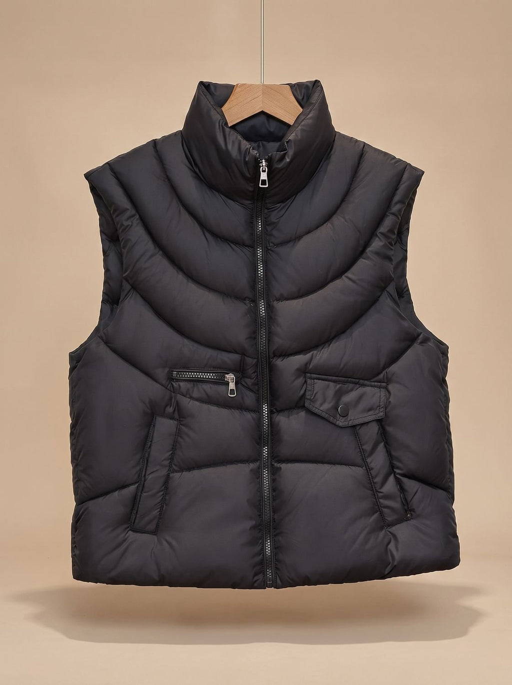 Dames mouwloze gewatteerde bodywarmer met hoge kraag