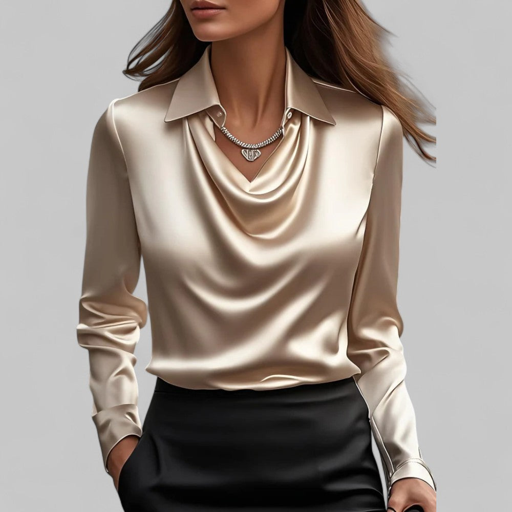 Dames nette blouse met watervalhals en lange mouwen