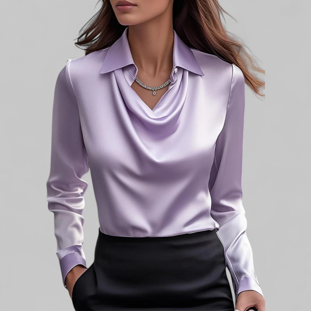 Dames nette blouse met watervalhals en lange mouwen