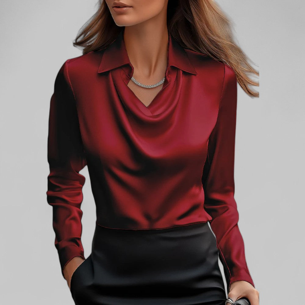 Dames nette blouse met watervalhals en lange mouwen