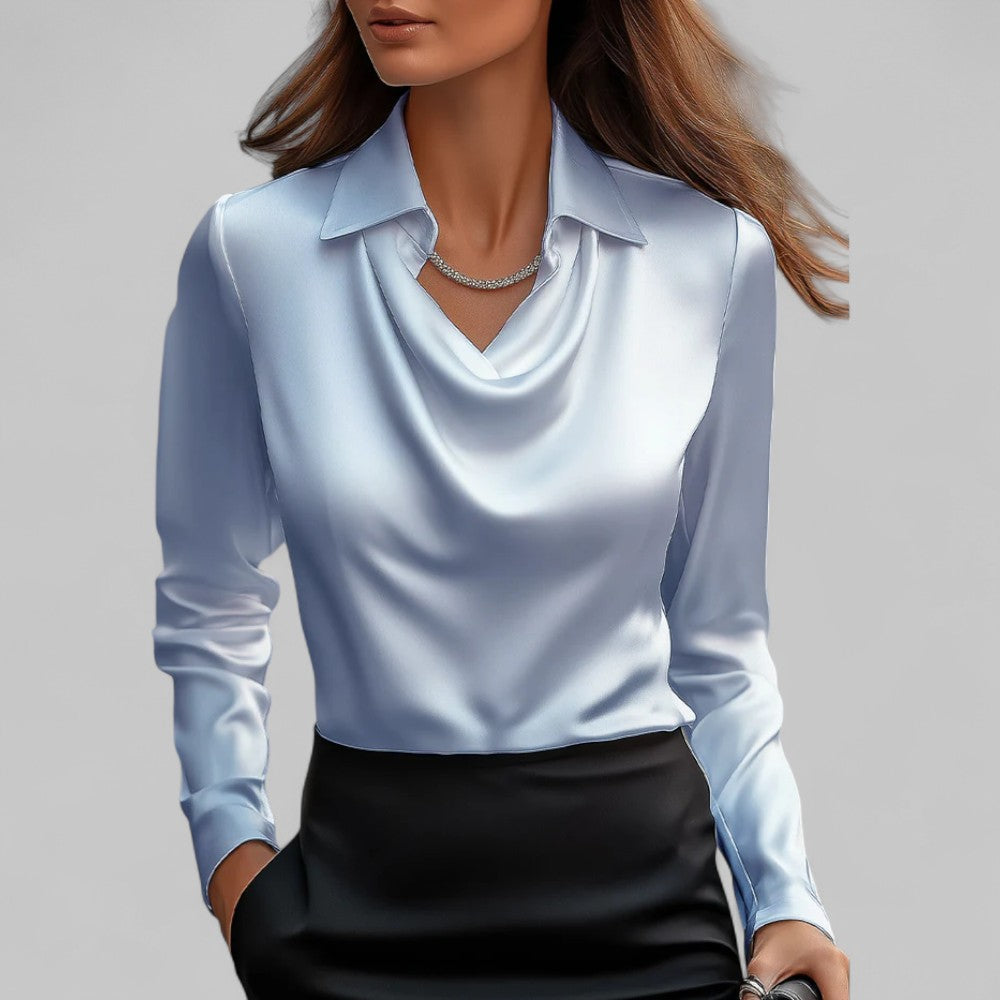Dames nette blouse met watervalhals en lange mouwen