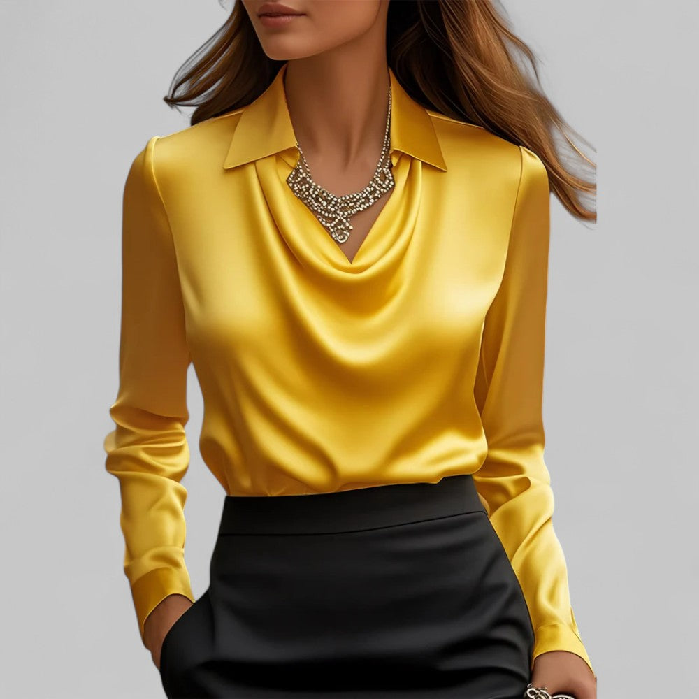 Dames nette blouse met watervalhals en lange mouwen