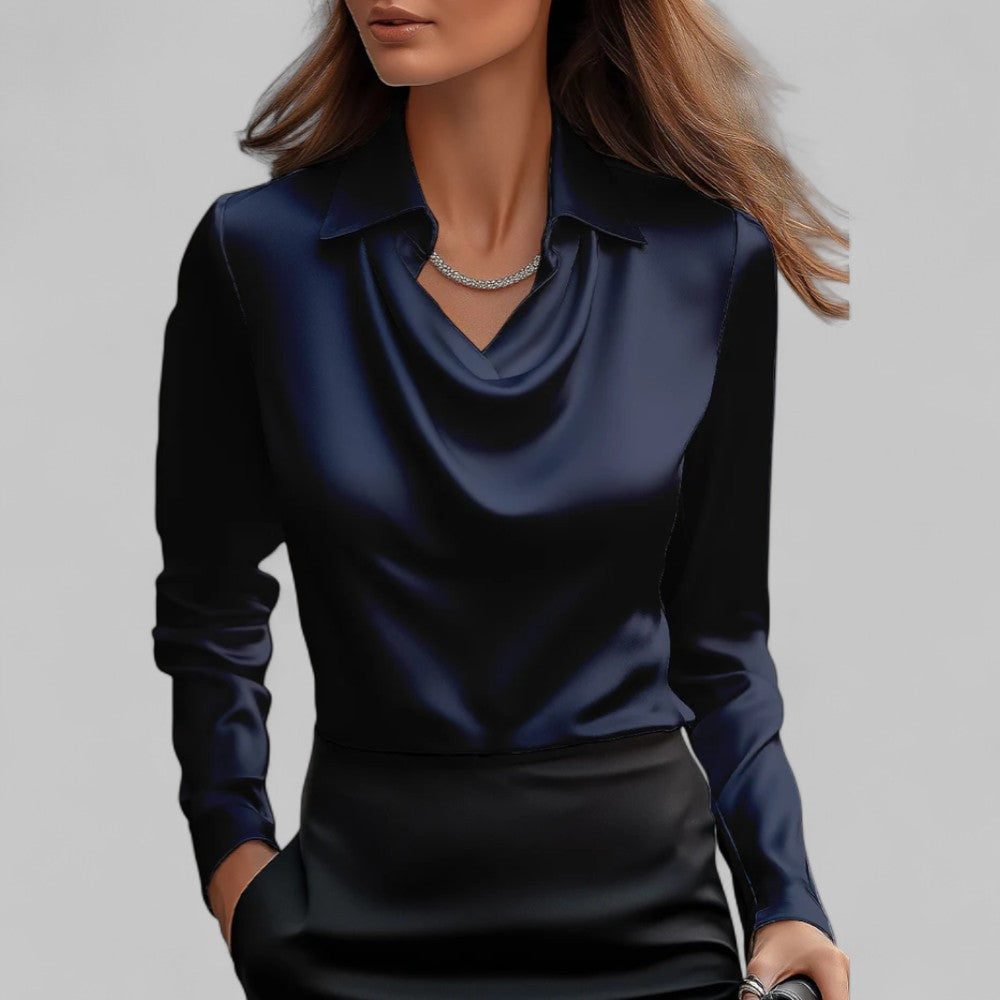 Dames nette blouse met watervalhals en lange mouwen