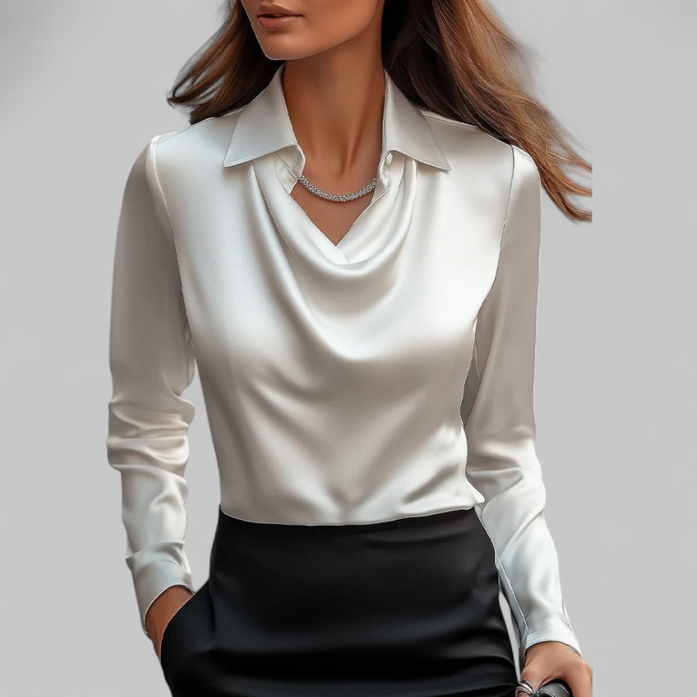 Dames nette blouse met watervalhals en lange mouwen
