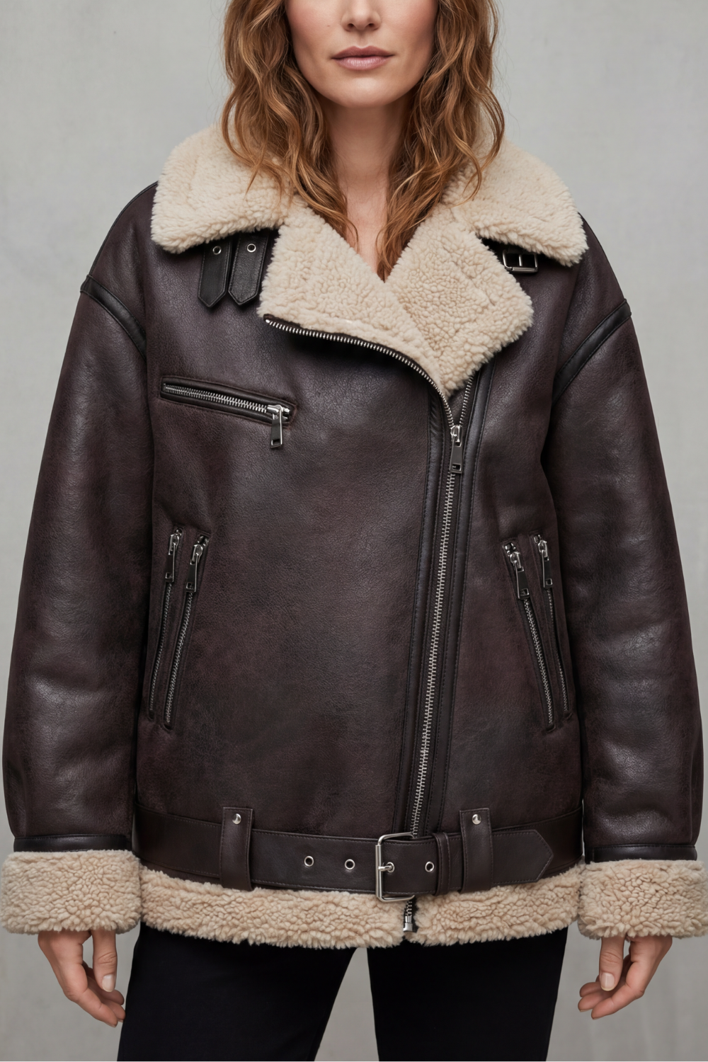 Dames oversized aviator jack met zachte teddykraag