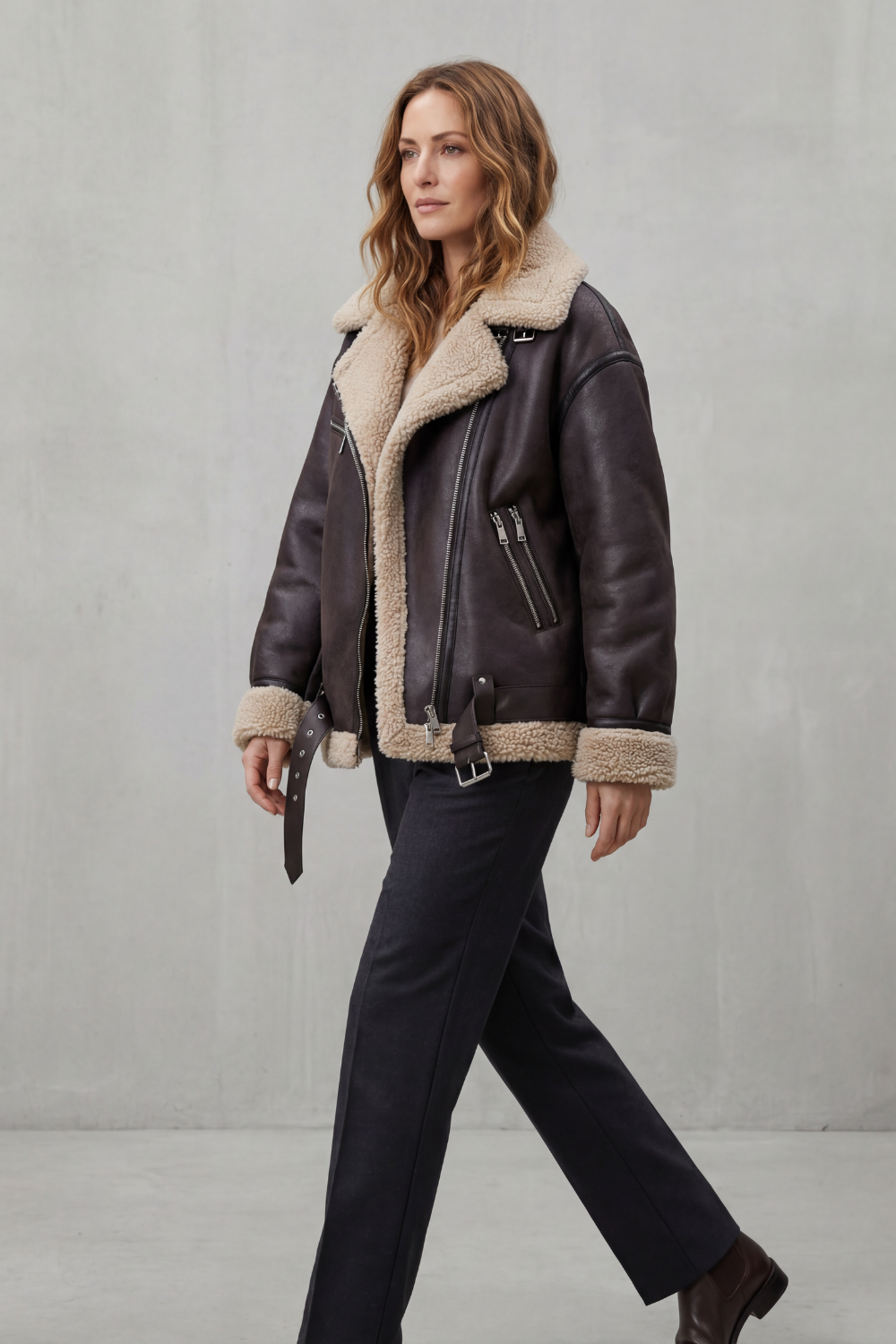 Dames oversized aviator jack met zachte teddykraag