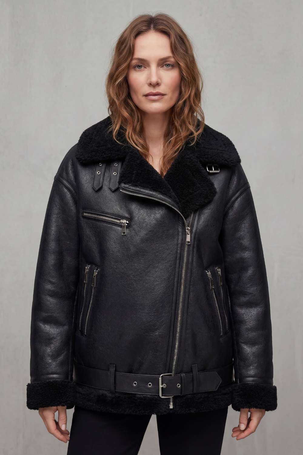 Dames oversized aviator jack met zachte teddykraag